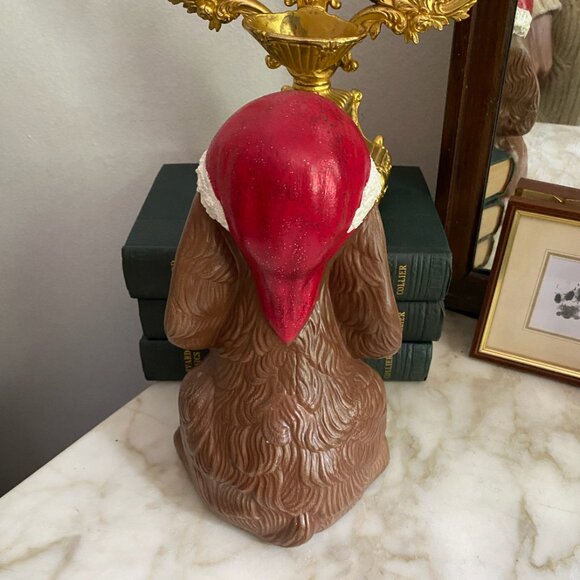 Vintage Ceramic Christmas Puppy Dog Brown Spaniel Santa Hat Handmade Sylvie - Picture 3 of 5